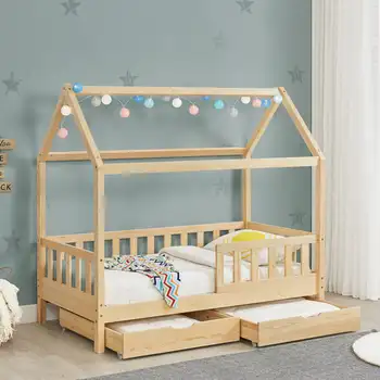 High Quality Solid Wood Luxury Kids Loft Bed Small House Design with Drawer for Bedroom Modern School Hotel or Hospital