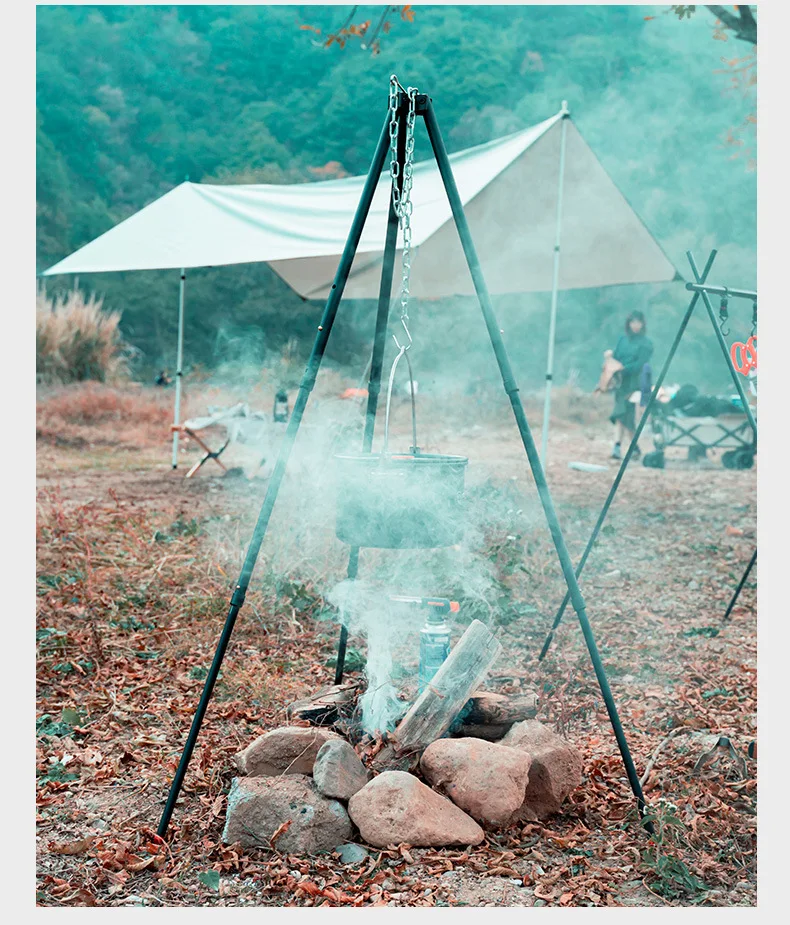 3 Sections Outdoor Camping Cooking Stand Durable Aluminum Alloy Tripod Hanging BBQ Grill for Campfire Picnic