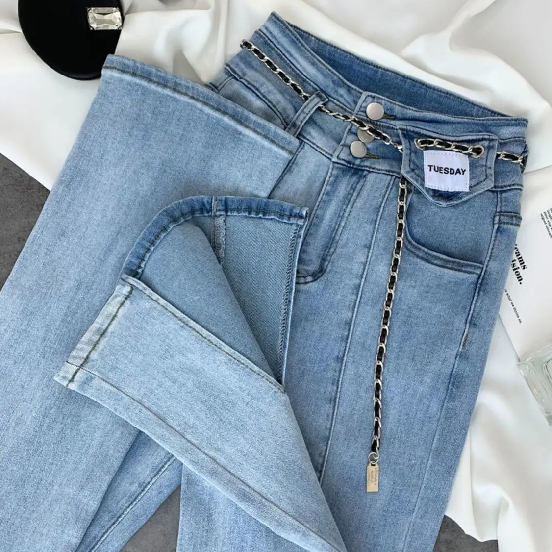 Wholesale Double-button High-waisted Jeans 2022 Early Spring New Style Slit  Wide-leg Slim Straight Micro-bladed Women's Jeans - Buy Wholesale  Double-button High-waisted Jeans 2022 Women's Jeans,Early Spring New Style  Slit Wide-leg Slim Women's