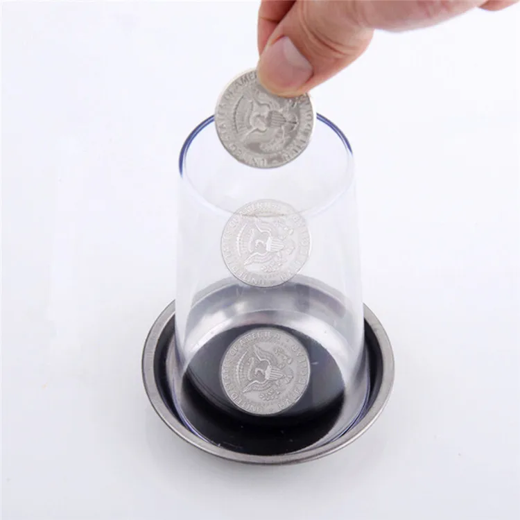 Coin Through Glass Steel Cup Mat Magic Props Party Close-up Magic Trick