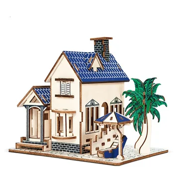 DIY Educational Wooden Toy Puzzle 3D Wooden House Puzzle Kids Wooden Jigsaw Puzzle