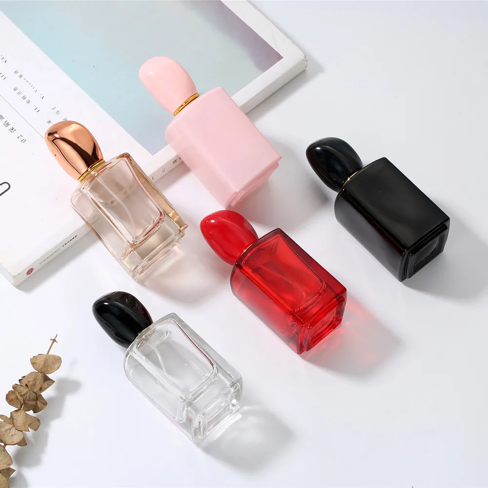 Wholesale New Design Luxury Colorful 30ml Square Glass Perfume Spray Bottle With Unique Cap
