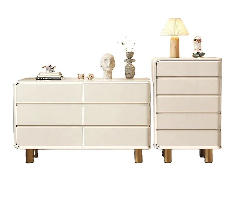 Light luxury cream white baking paint modern simple chest of drawers Bedroom storage cabinet against the wall