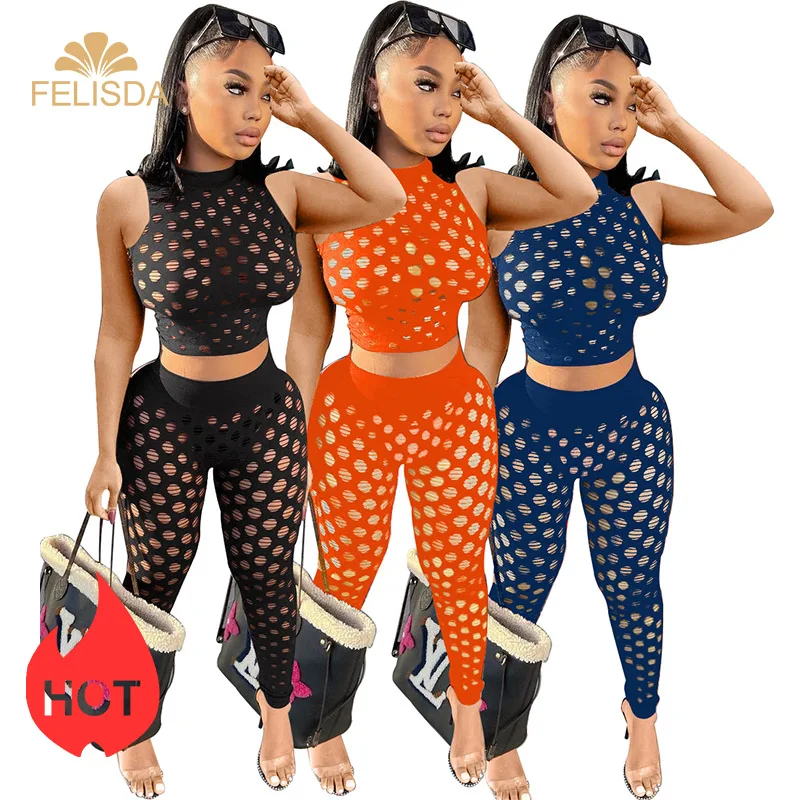 Hollow Out Hole See Through Black Women Tracksuit Sleeveless Slim Crop Top  Legging Pants 2 Piece Matching Set Summer Outfits - Buy Plus Size Pants  Jacket Tshirt Track Suit Hollow Out Women
