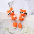 Earring Studs Earringsearrings Creative Handmade Polymer Clay Earring Animal Cartoon Fox Split Ear Studs