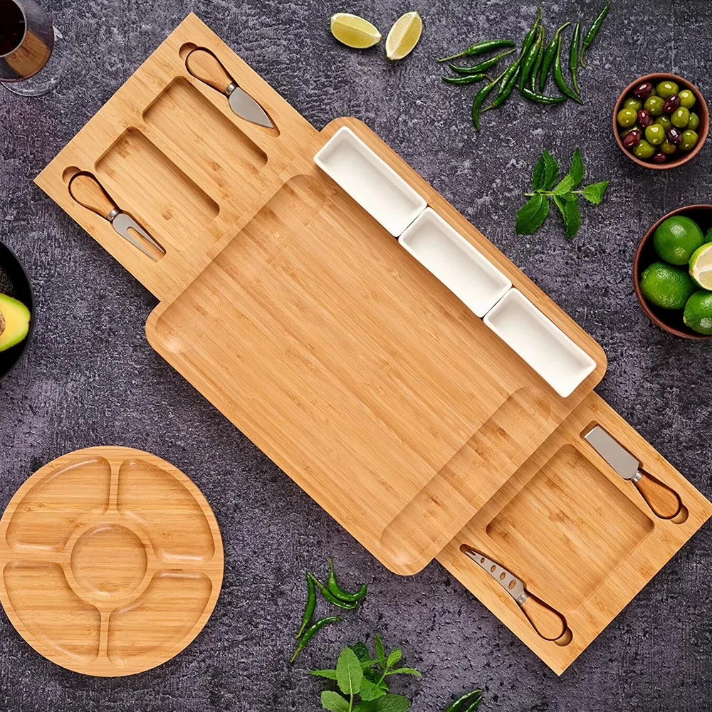 product large rectangle bamboo cheese board knife set eco friendly durable sustainable dishwasher safe chopping blocks for home kitchen-7