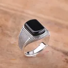 Silver Ring Fancy New Design Jewelry Thai Silver S925 Silver Open Personality Men's Black Agate Ring