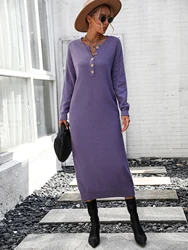 C230076 Casual Women Clothing Long Sleeve Solid Office Dress Knit Sweater Dresses For Ladies