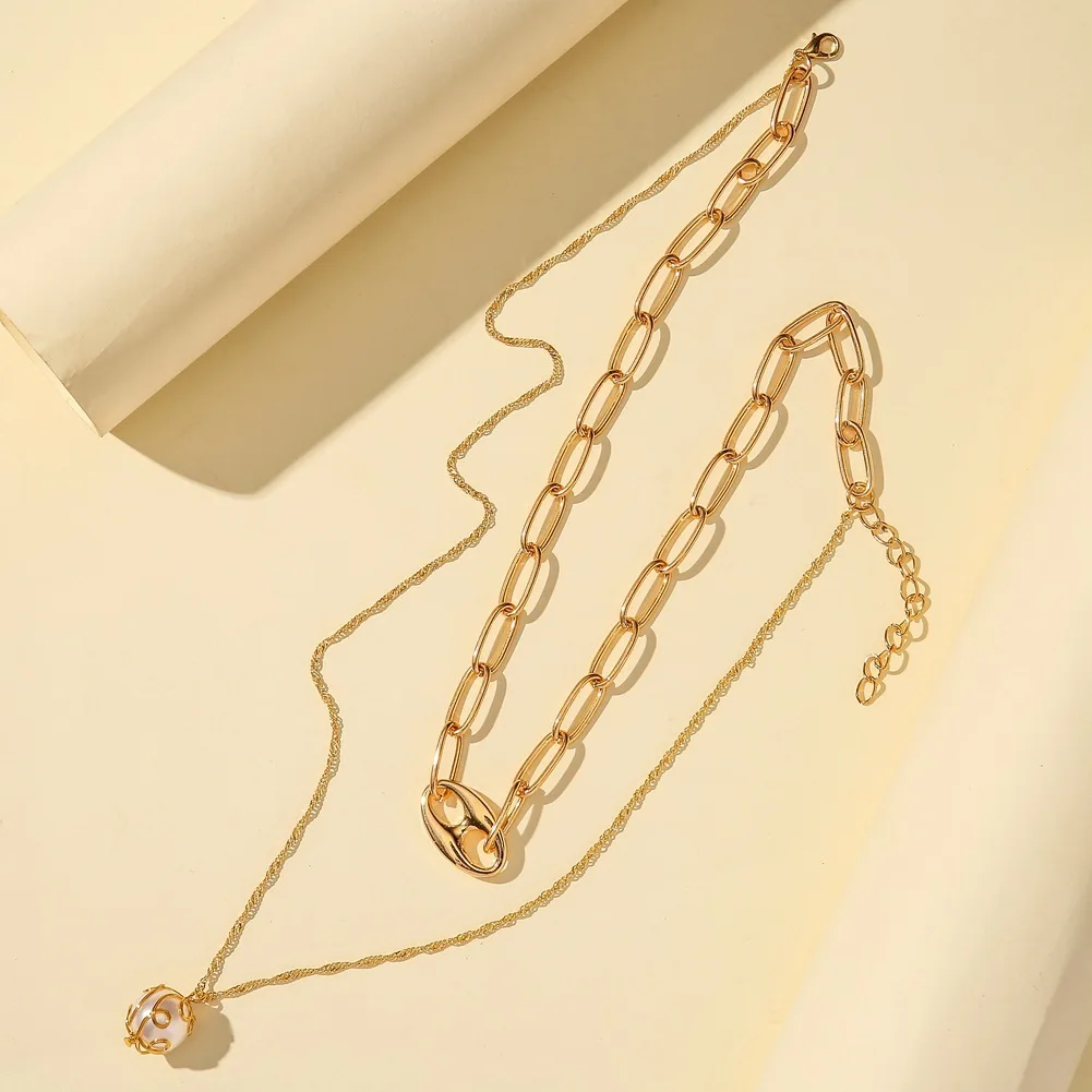 New arrival personality pig nose clavicle chain pearl hollow pendant alloy necklace jewelry set accessories women