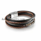Men Bracelet Men Size Fashionable Black Cow Leather Bracelet With Custom Jewels