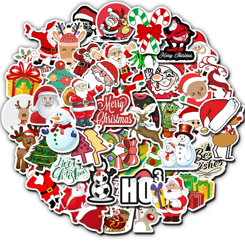 Cartoon Christmas Snowman Stickers Skateboard Vinyl Decals Laptop Sticker 50pcs 