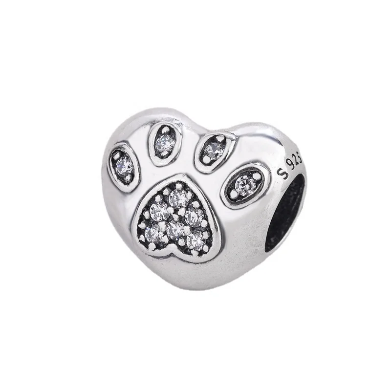 Dog Paw Print Charm 925 Sterling Silver Footprint Charm Animal Charm Pet Charm for Diy Charms Bracelet Black 