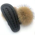 Fox Ladies Summer Faux Fox Fur Slippers Furry Cute Fluffy Fox Fur Slides