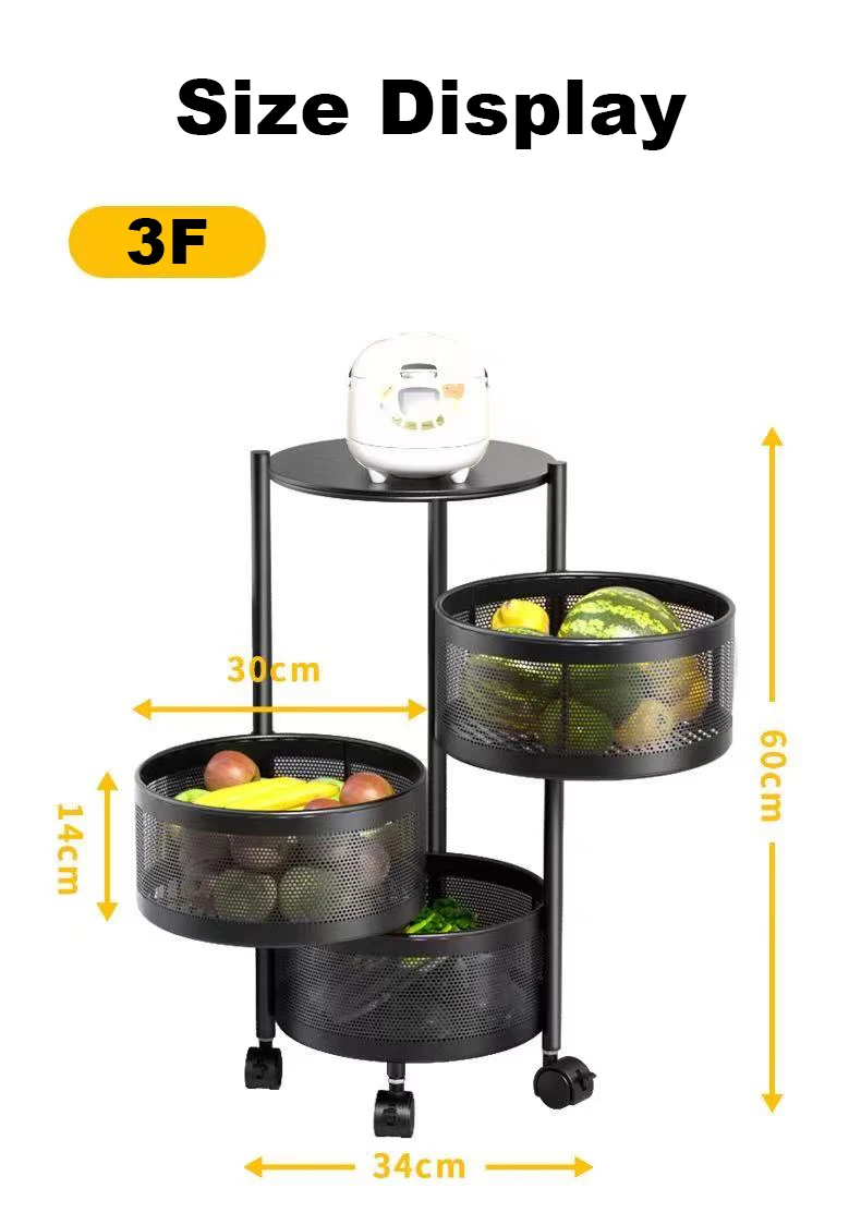 Rotating Shelf 360 Degree Baskets Multipeporse 3 4 5  Tier Storage Rack With Wheels plastics food storage containers