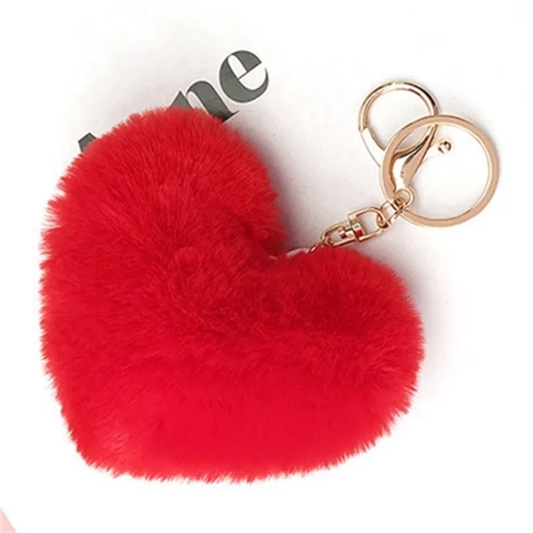 Details about   Love Plush Pendant Heart Colorful Keychain Car Bag Accessories Faux Rabbit Fur 