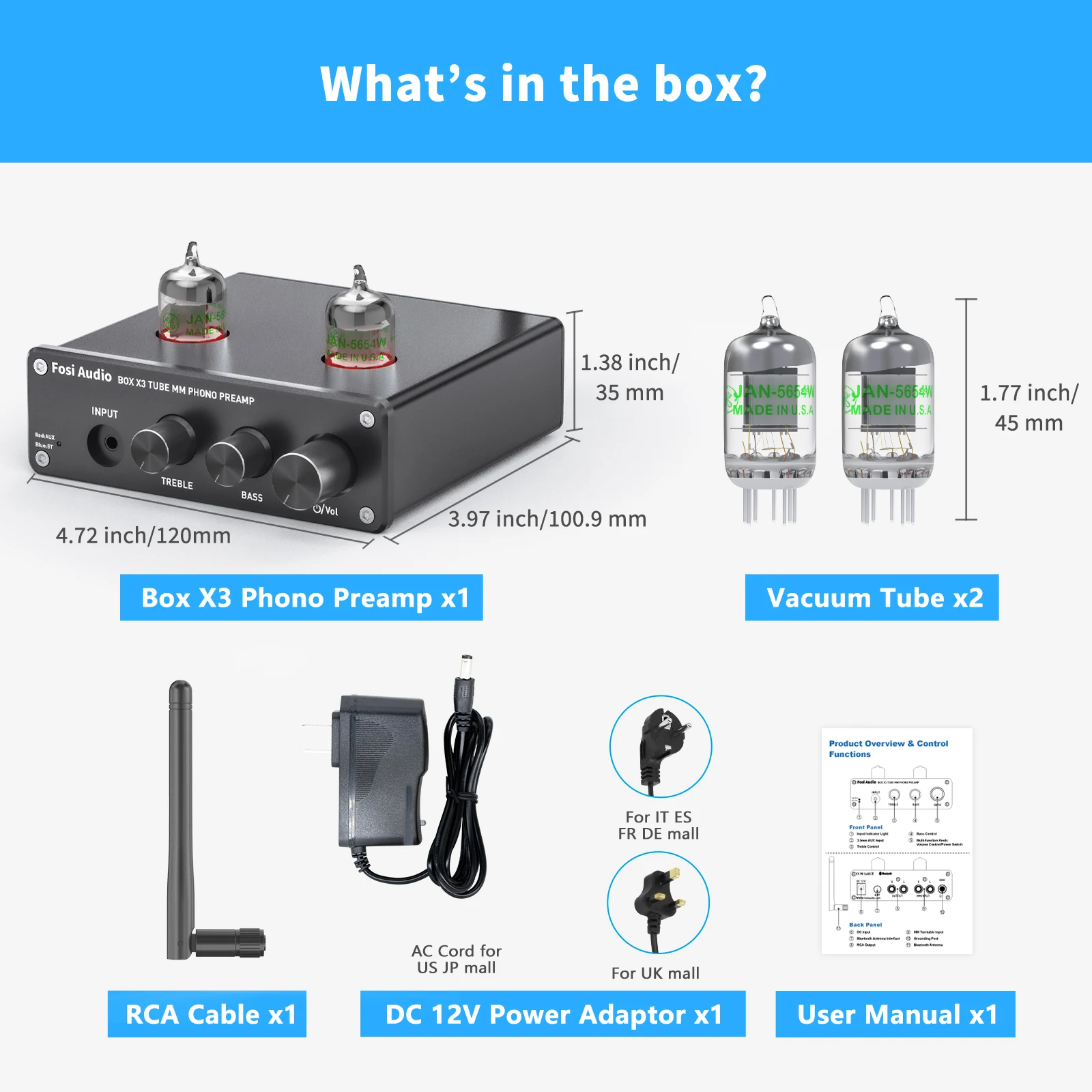 Fosi Audio Blue Phono Preamp For Turntable Phonograph Preamplifier With
