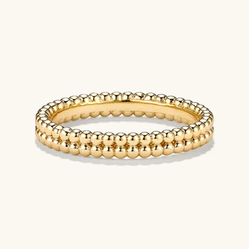 Wholesale Jewellery Fashion 18k Gold Plated 925 Sterling Silver Double Beaded Band Stacking Ring Fine Jewelry Rings for Girls