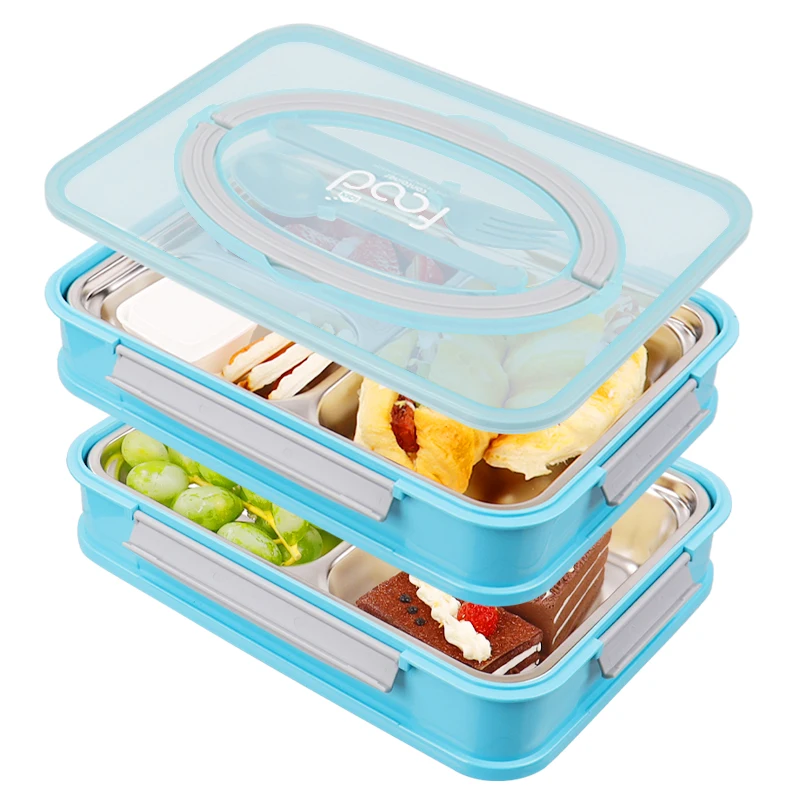 Stackable 2 layers 3 Compartment Adult Insulated Food Packing Container Stainless Bento Kids Box Lunch  Steel Lunch Box