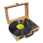 Portable Wooden Belt Driven 3 Speed Clear Dust Cover Suitcase Portable Wireless Bluetooth Gramophone Turntable Record Player