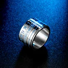 Time 18k Ring 18K Gold Plated Watch Time Ring Rotatable Blue Luminous Arabic Numerals Titanium Steel Rings