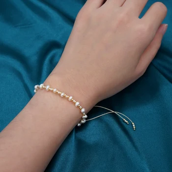 Go2BoHo Gold Bead Dainty pearl Bracelet elegant Jewelry Tiny Real White Pearl Two Tone Bracelets for Women Jewellery Gift