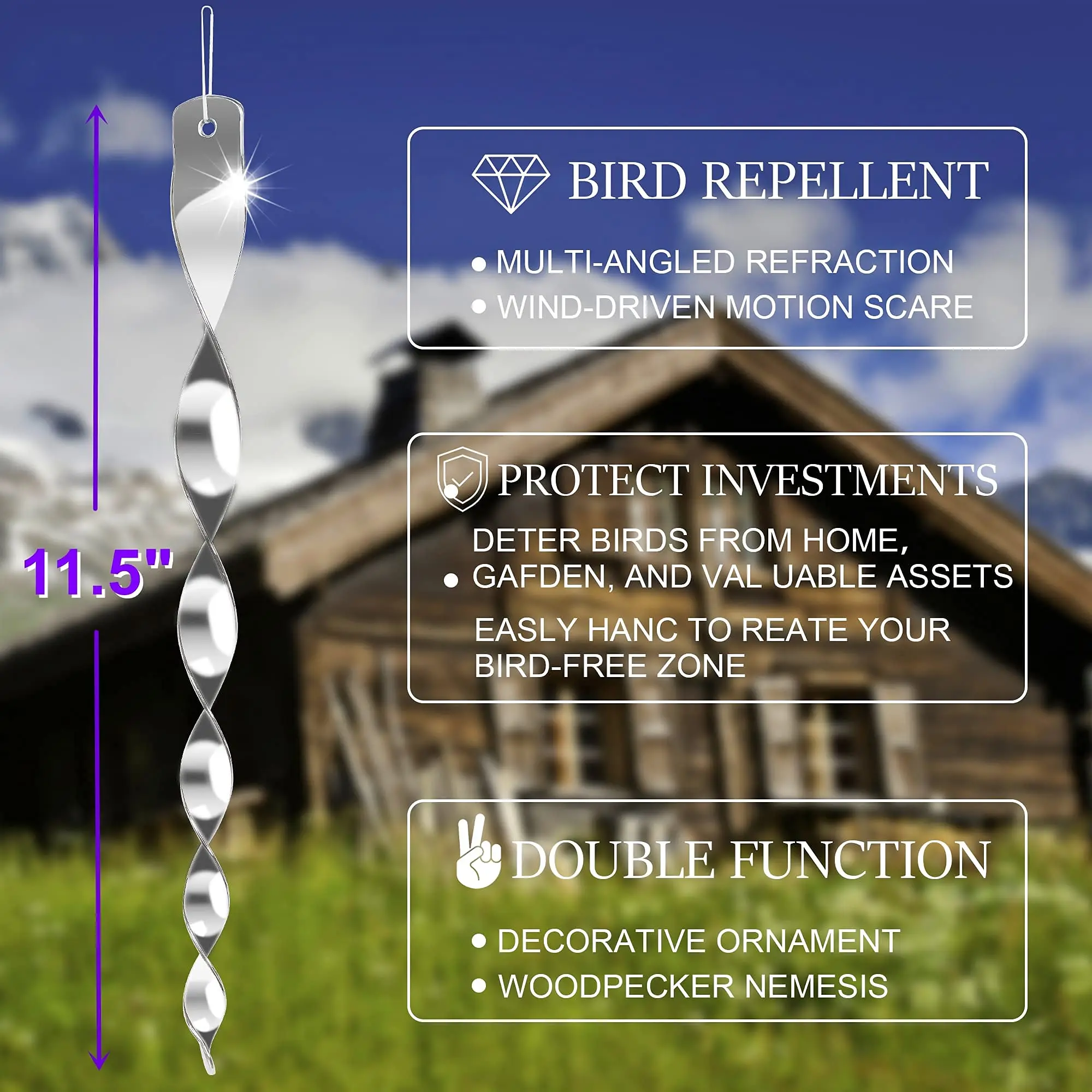 Bird Repellent Reflectors Scare Rods Hanging Silver Plastic Rod Reflective Bird Deterrent Device  Decorative Scare Birds Away