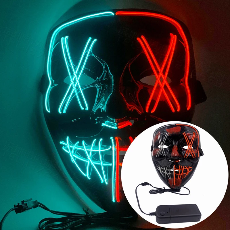 Electronic Neon Light Scary Halloween face Mask Cosplay Led Costume led Mask Light up for Halloween Party favor