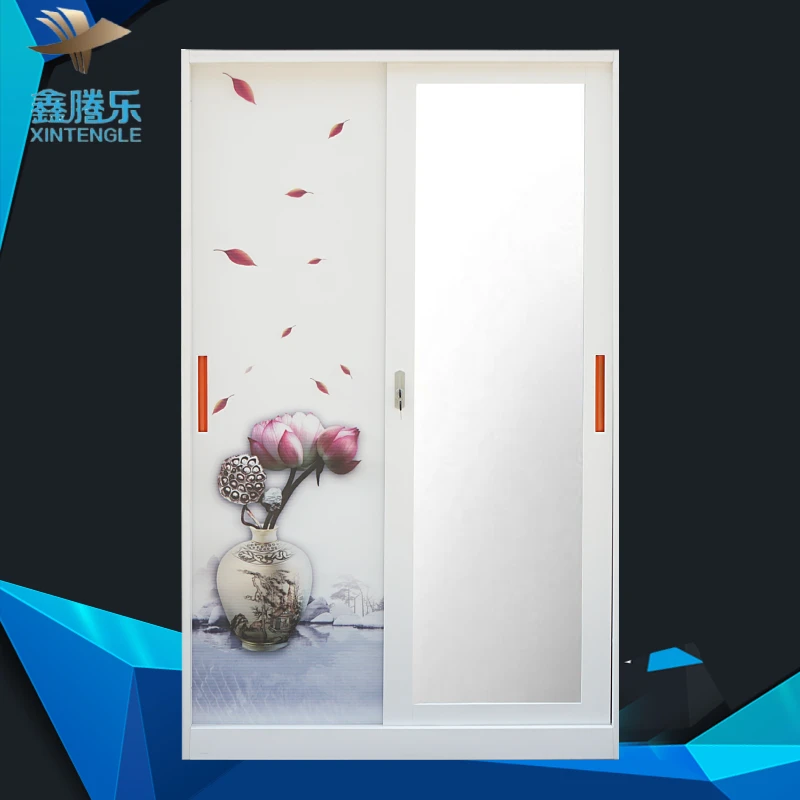 Online Wholesale Steel Storage Sliding Wardrobe Cabinet Armoire Modern Baby Clothes Almari Baju Bedroom Furniture