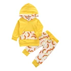 Kids Yellow Hoodie Kids Clothing Sets Rainbow Design Bright Yellow Cotton Girls Clothing Hoodie Sets