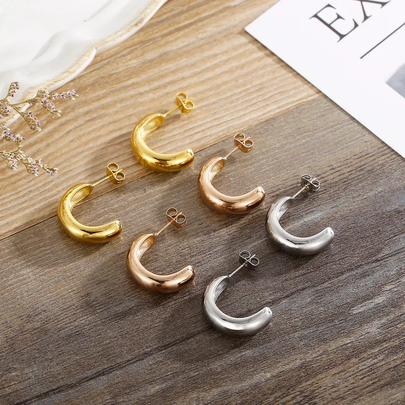 Popular Gold Plated Stainless Steel C Shape Funky Earrings