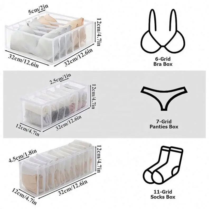 3 Bras Socks Organiser Foldable Wardrobe Underwear Drawer Organizer Divider Clear Mesh Drawer Organizer