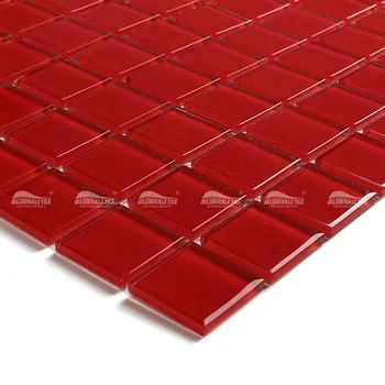 China Cheap 25x25mm Glossy Crystal Swimming Pool Red Glass Mosaic Tiles Supplier