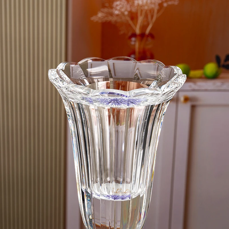 product new design flower opening shape high end elegant home desktop decoration art glass crystal vase-5