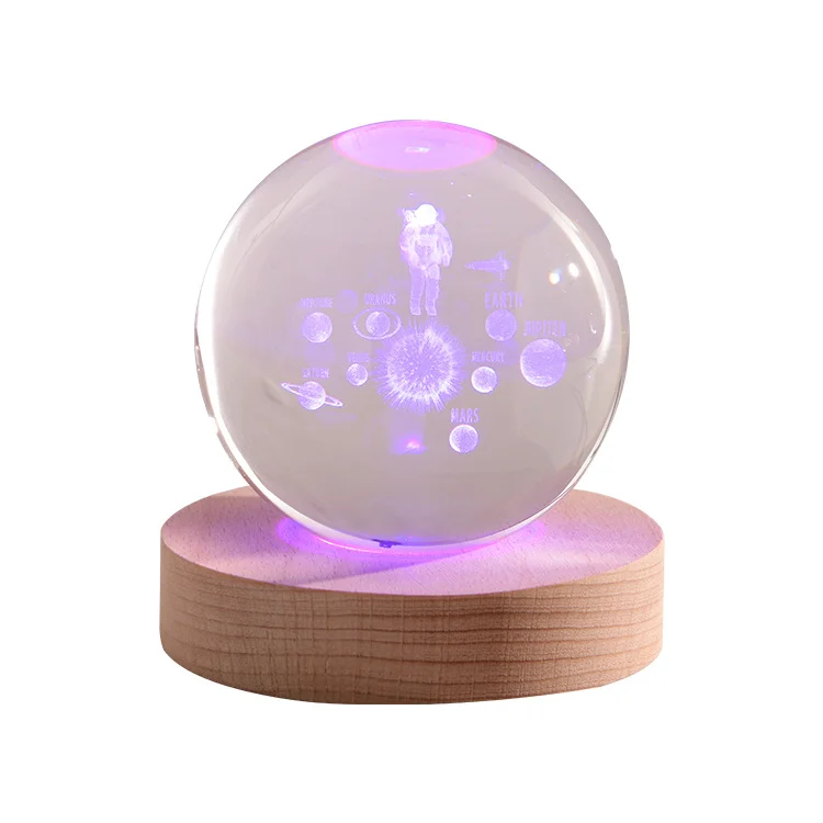 2023 New 3D Art Crystal Ball Night Lamp Luminous Crystal Ball Decoration Solar System Led Night Lights Desktop Home Decor