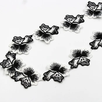 msbj675 lace handmade material, headdress ribbon, black and white embroidery water-soluble lace trim