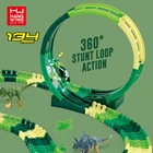 Plastic Amazon Hot Sell 2.4Ghz 6CH 360 Degree Stunt Loop 134PCS Remote Control Dinosaur Track Car Toy