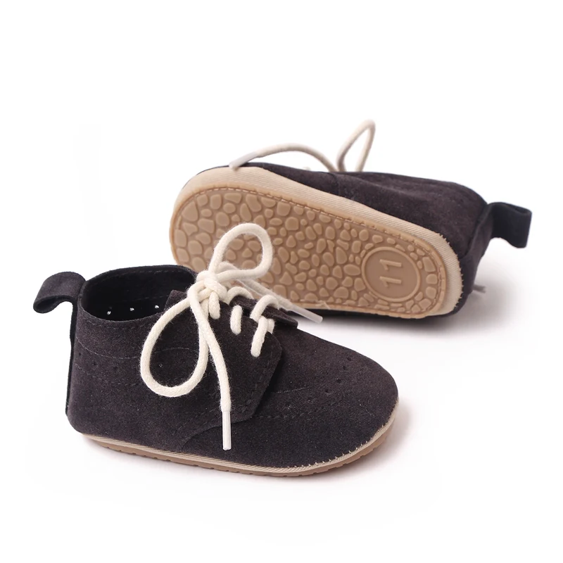 British Style Solid Color Sanded Leather Baby Non-slip Bow Front Lace-up Toddler Shoes factory