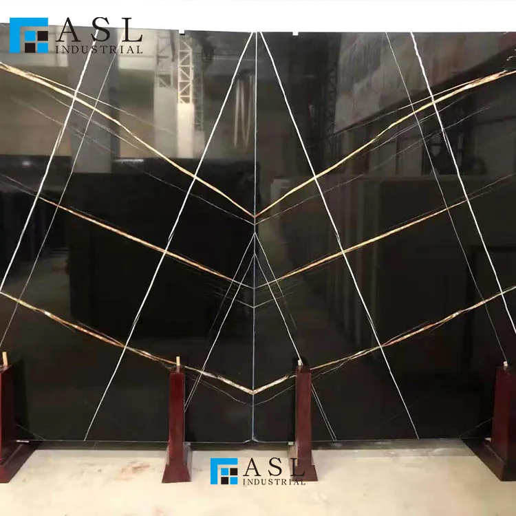 Custom natural pure black marble with gold line iran black marble vein of gold veins tunisa black gold stlaurent marble tiles