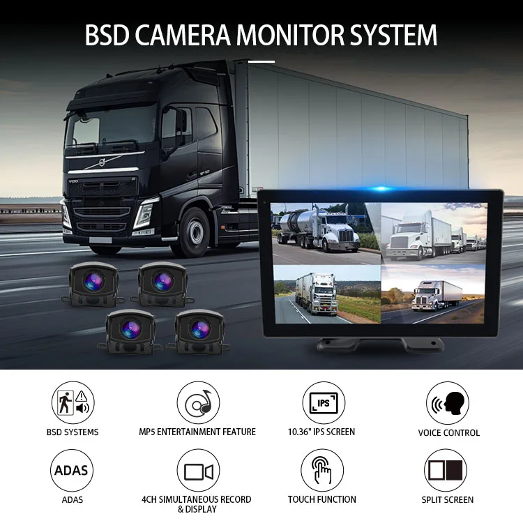 product wemaer 1036 inch forklift excavator vehicle truck camera 4ch bsd adas quad split monitor with sound and light alarm optional-1