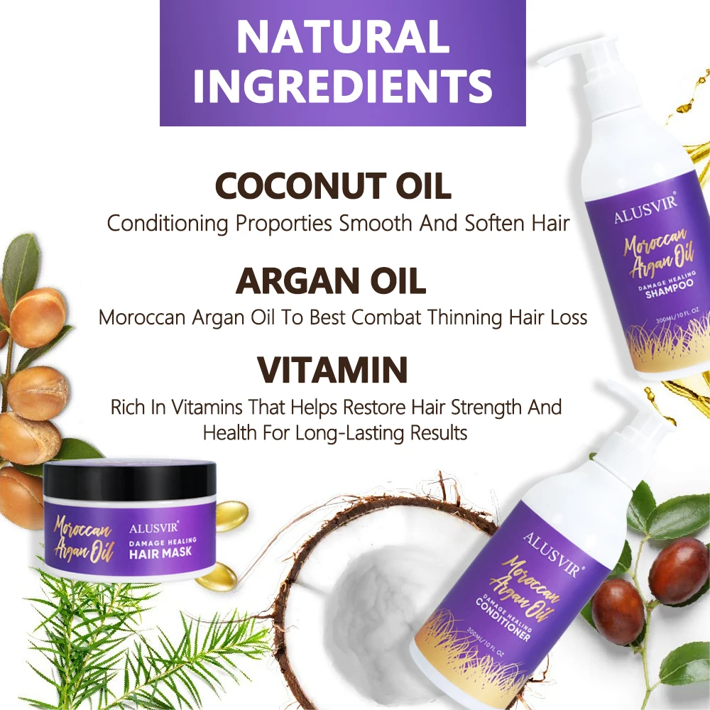 Organic Hair Care Products Coconut Oil Argan Oil Repairing Growth Shampoo Conditioner Mask Set For Natural Hair Private Label