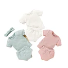 Baby Clothes For Knitted 2021 Fashion Cotton Ribbed Short Sleeve Baby 3 Pcs Set Clothes For Girl Hot Sale