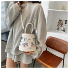 Purse Small Fashion PU Bucket Purse Bag Printed Crossbody Bag Woman Small Graffiti Handbags