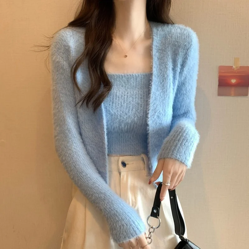 Wihion Spring Knit Cardigan Long Sleeves Sweaters for Women V Neck Button Down Crop Tops