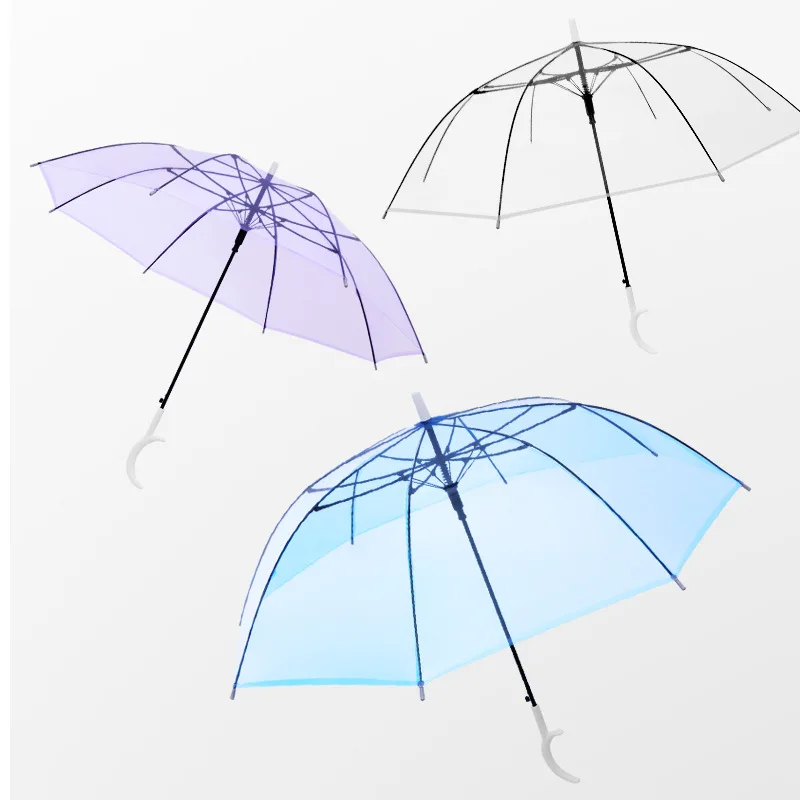 HJH429 CUSTOM LOGO Transparent Candy Color Umbrella Long Straight Handle Automatic Creative Rainy Clear Umbrellas