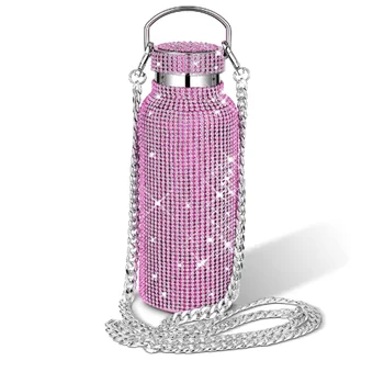 Rhinestone Sport Water Bottle Vacuum Insulated Thermal Cups Diamond Stainless Steel Thermo Flask