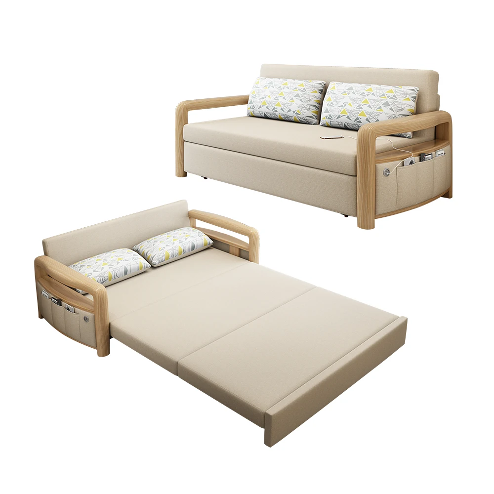 Modern Design Fabric Functional Folding Sleeping Sofa Bed Wooden ...
