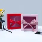 Square Packag Gift Box Square Transparent Window Colour Gift Box Creative Flower Packaging Box With Ribbon