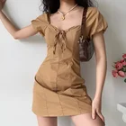 Clothes 2021 Summer New Women's Clothes Slim Lace Up V-neck Bubble Sleeve Dress