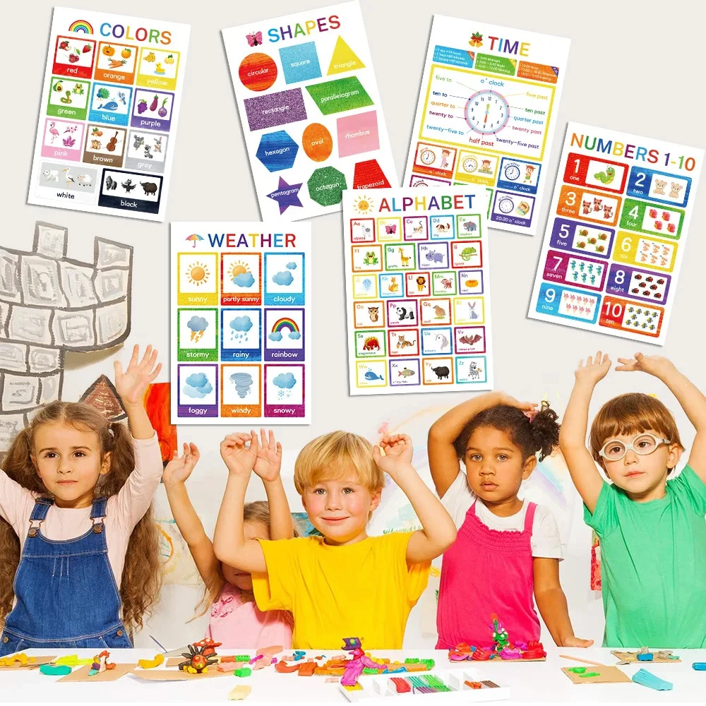 12 pcs幼儿英语教育海报图表幼儿园多主题学习教育海报