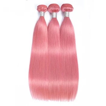 Sew In Human Hair Weave Ombre Hair Weaves, PInk Straight Weft Hair Extensions